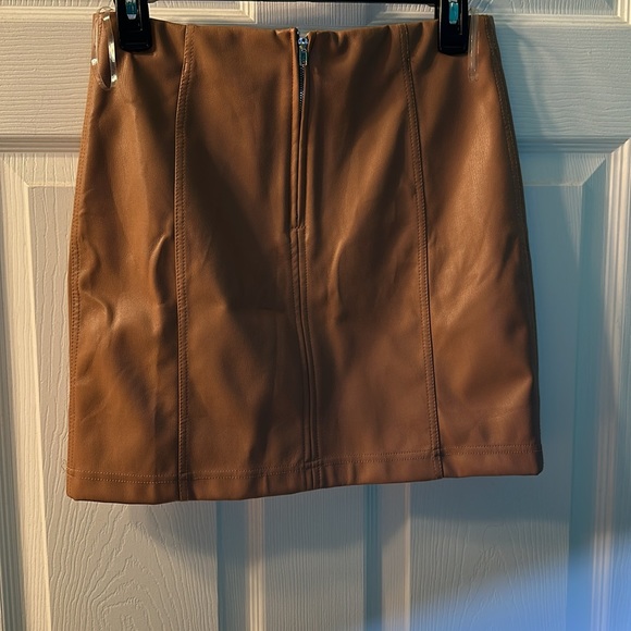 Shinestar Faux Leather Skirt. Tan. - Picture 2 of 6
